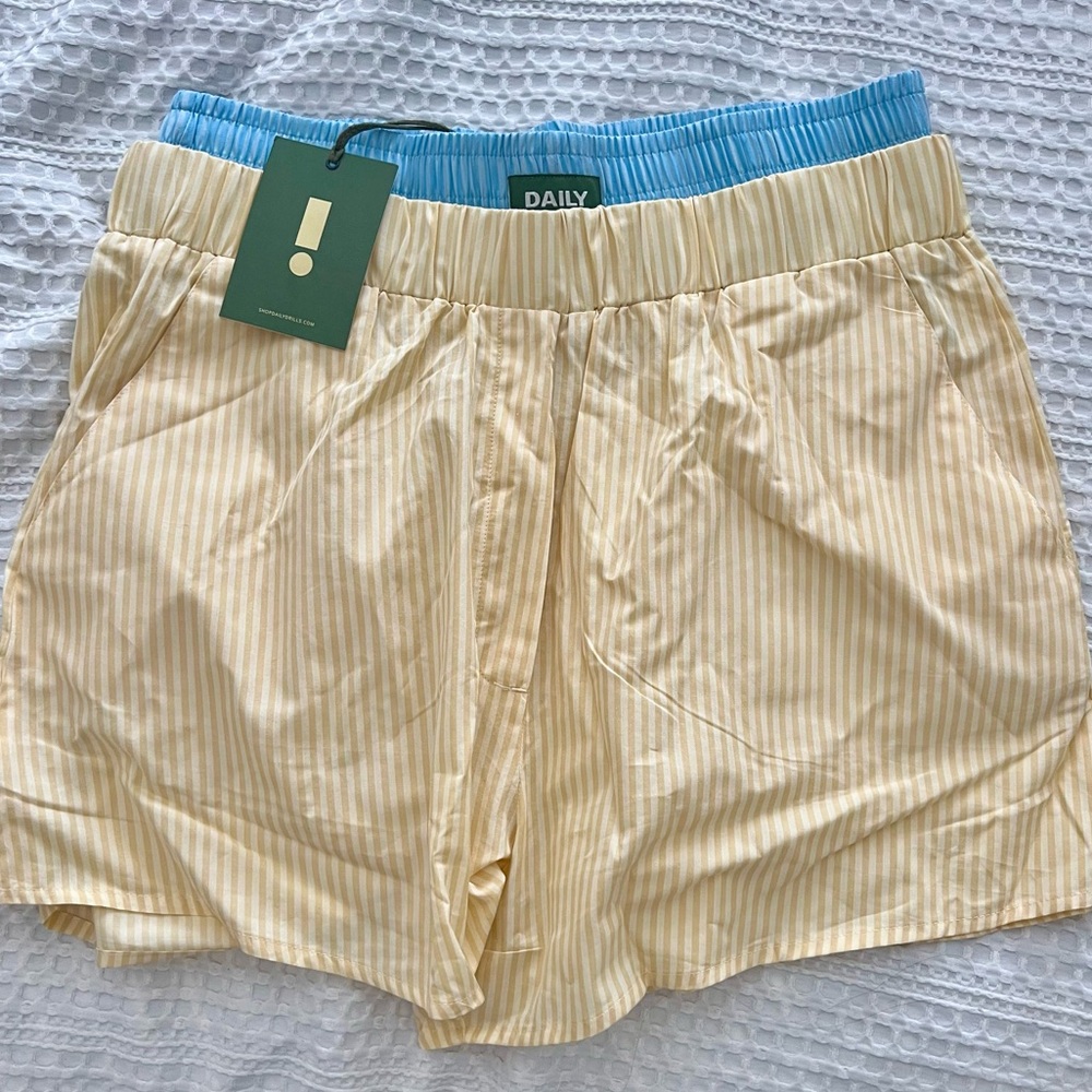 Daily Drills - Poplin Double Band Resort Shorts - Yellow & Blue Stripe